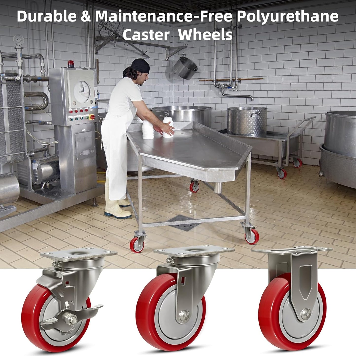 1-1/4" Wide Stainless Polyurethane Caster(red)