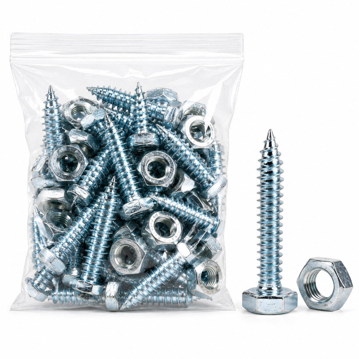 M10 x 1.5 x 40mm Hex Head Self-Tapping Screw Kit, 8.8 Grade Carbon Steel, Zinc Plated, 16 Screws + 16 Hex Nuts, Heavy Duty Caster Installation Hardware for 1 Set of Casters