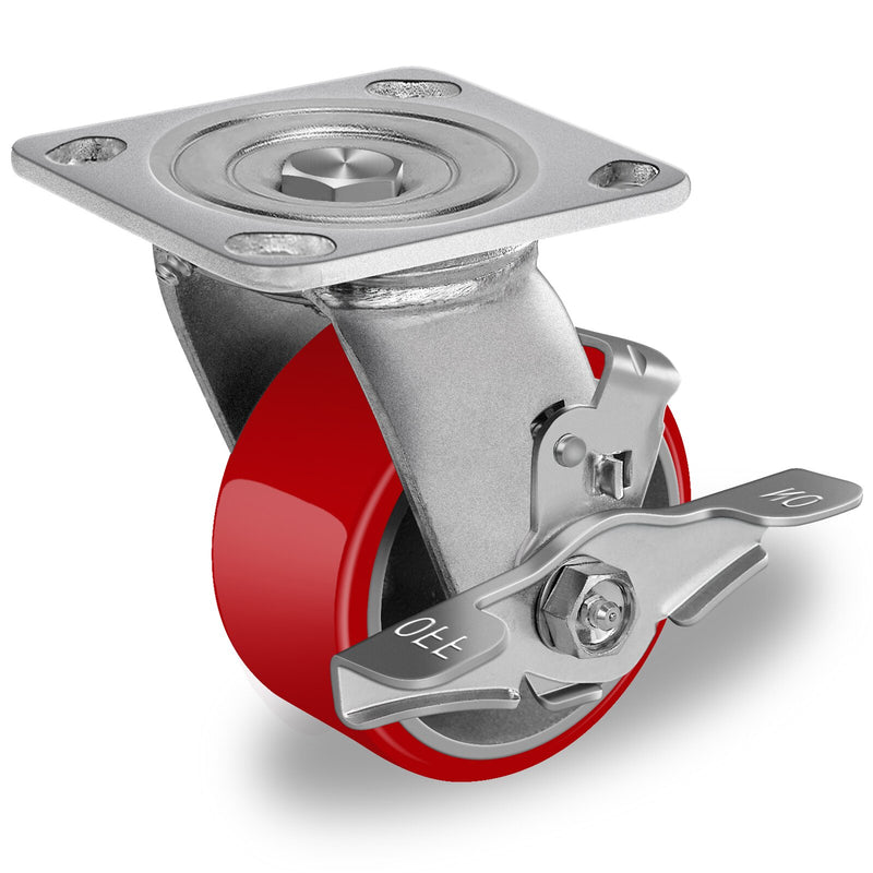 2 " Wide Polyurethane on Cast Iron Casters (Red)