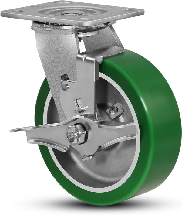2" Wide Polyurethane on Aluminum Casters (Green)