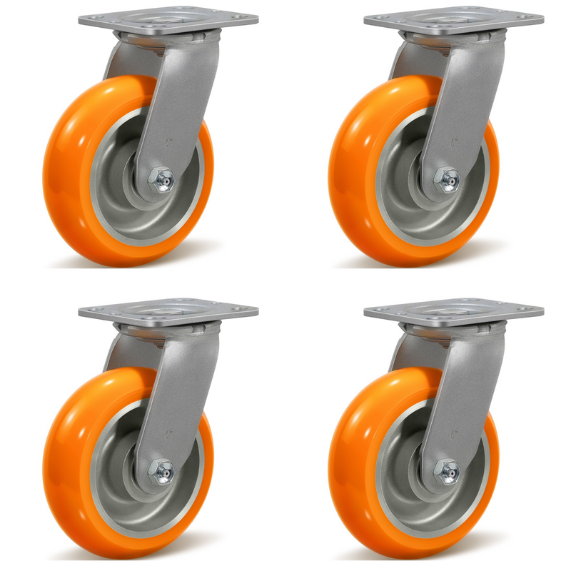 2" Wide Polyurethane On Aluminum Casters (Orange)
