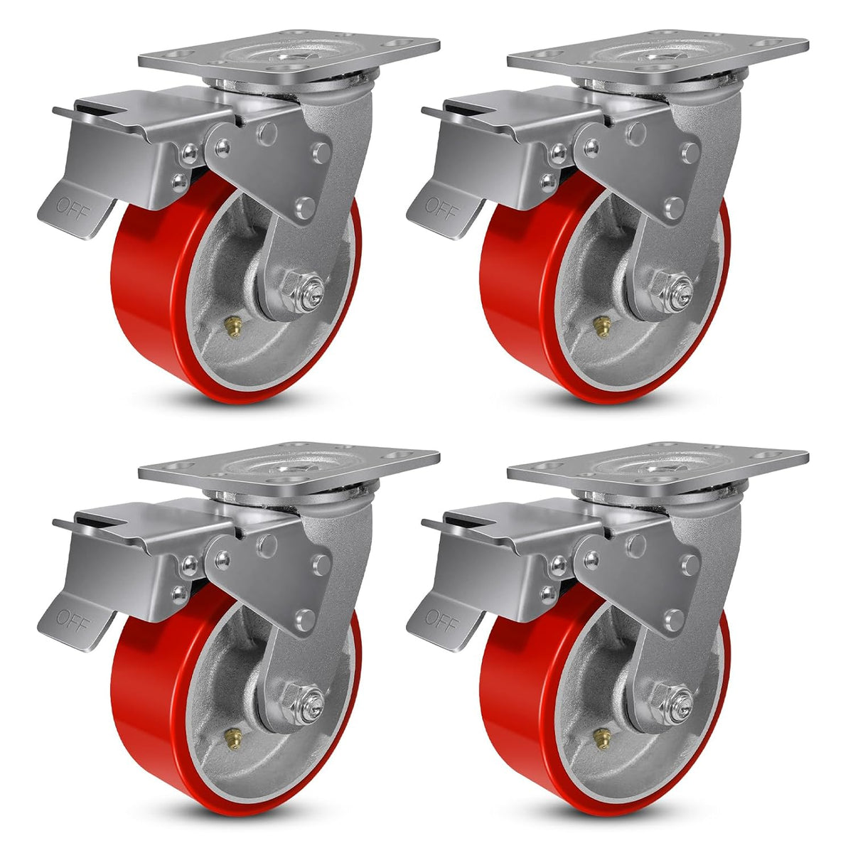 2 " Wide Polyurethane on Cast Iron Casters (Red)