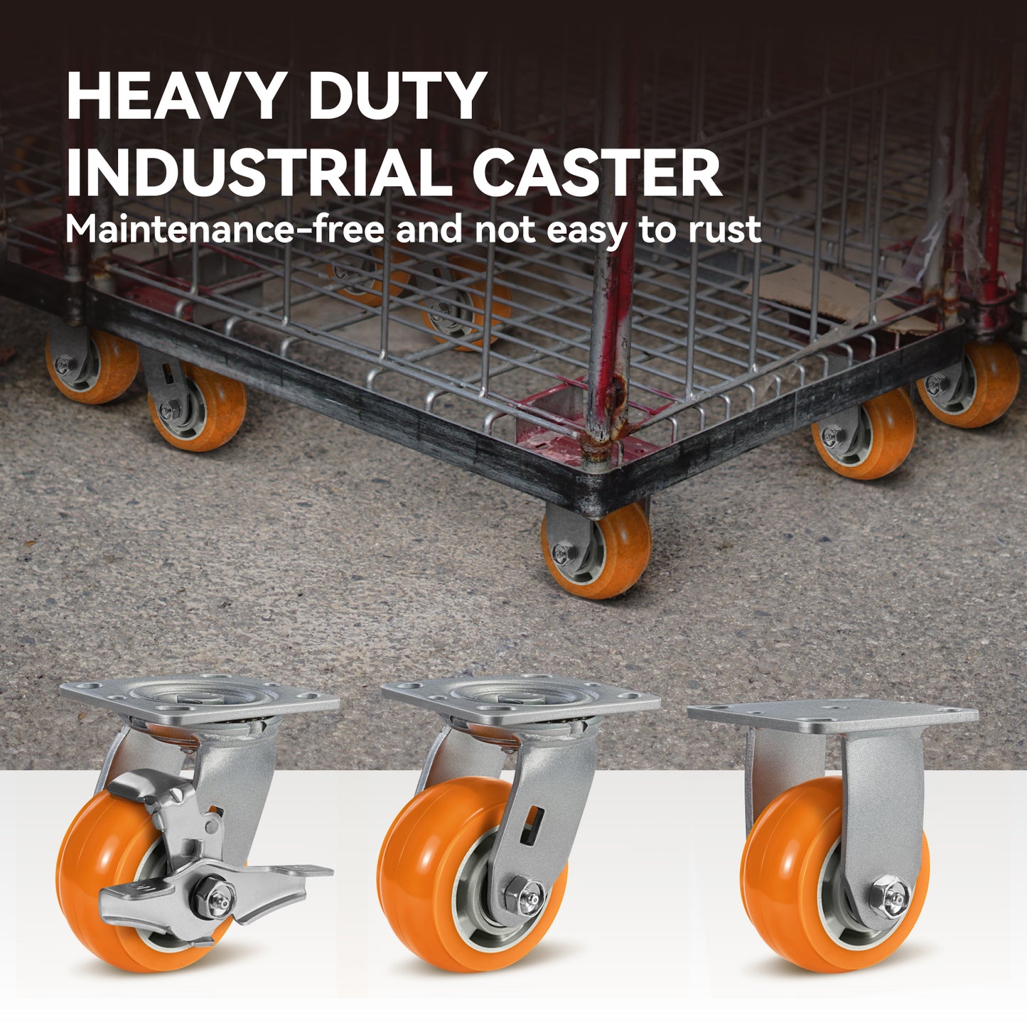 2" Wide Polyurethane On Aluminum Ribbed Caster(Orange)