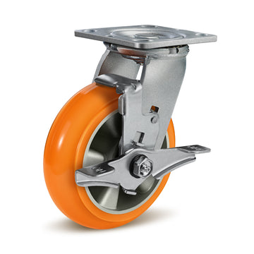 2" Wide Polyurethane On Aluminum Ribbed Caster(Orange)