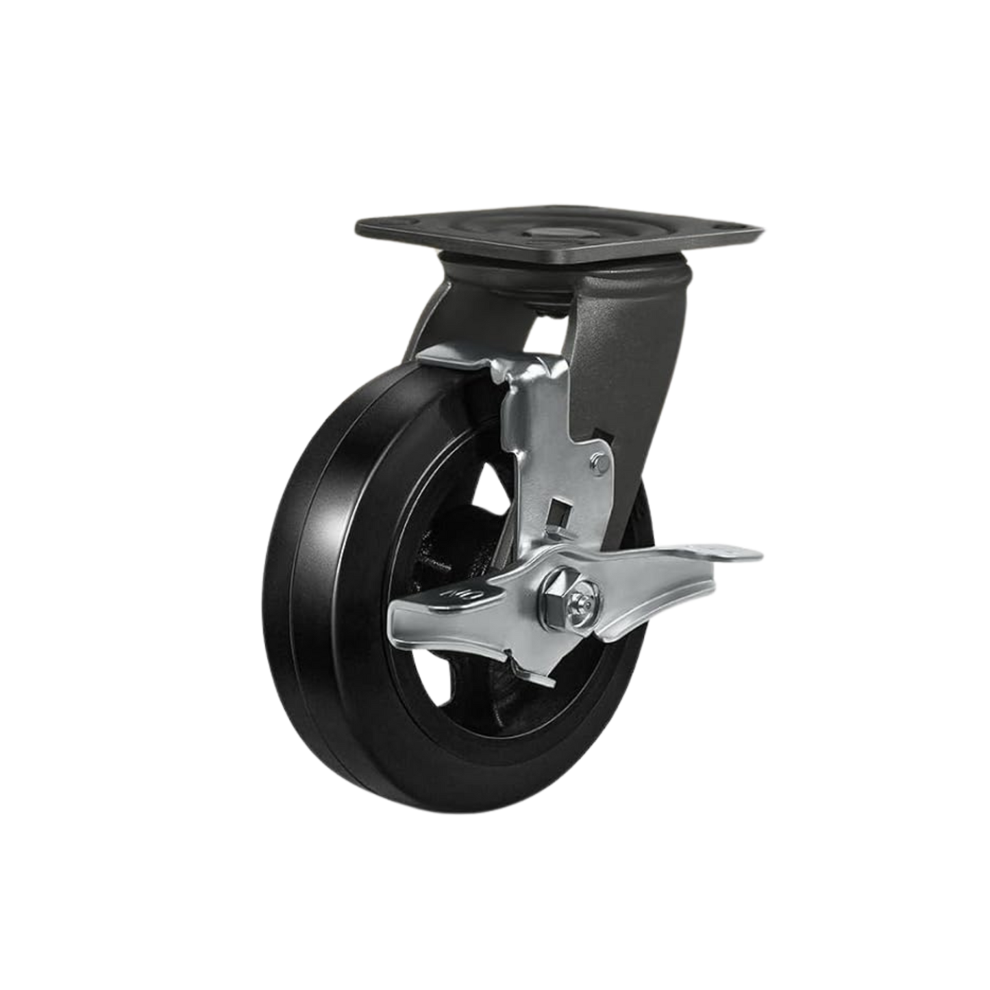 6"x2" Wide Heavy Duty Rubber on Cast Iron Caster for Dumpster (Unplated)