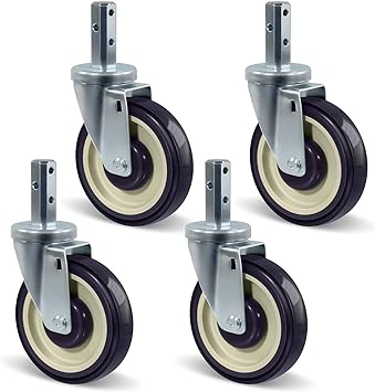 5" Caster Wheels Heavy Duty, Square Stem Swivel Casters Set of 4, 7/8'' x 2-1/2" (Screw Diameter 5/16", Stem Length 2-1/2") with 1/4'' Mounting Holes