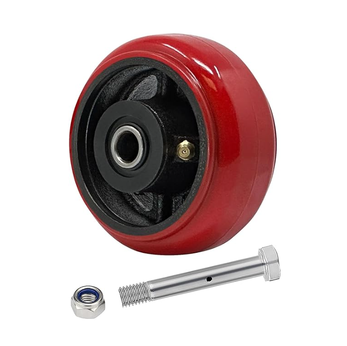 Polyurethane tread(Crowned) on cast iron wheels -1/2" Bore -Roller Bearing - 800 lbs Capacity Heavy Duty Caster Wheel