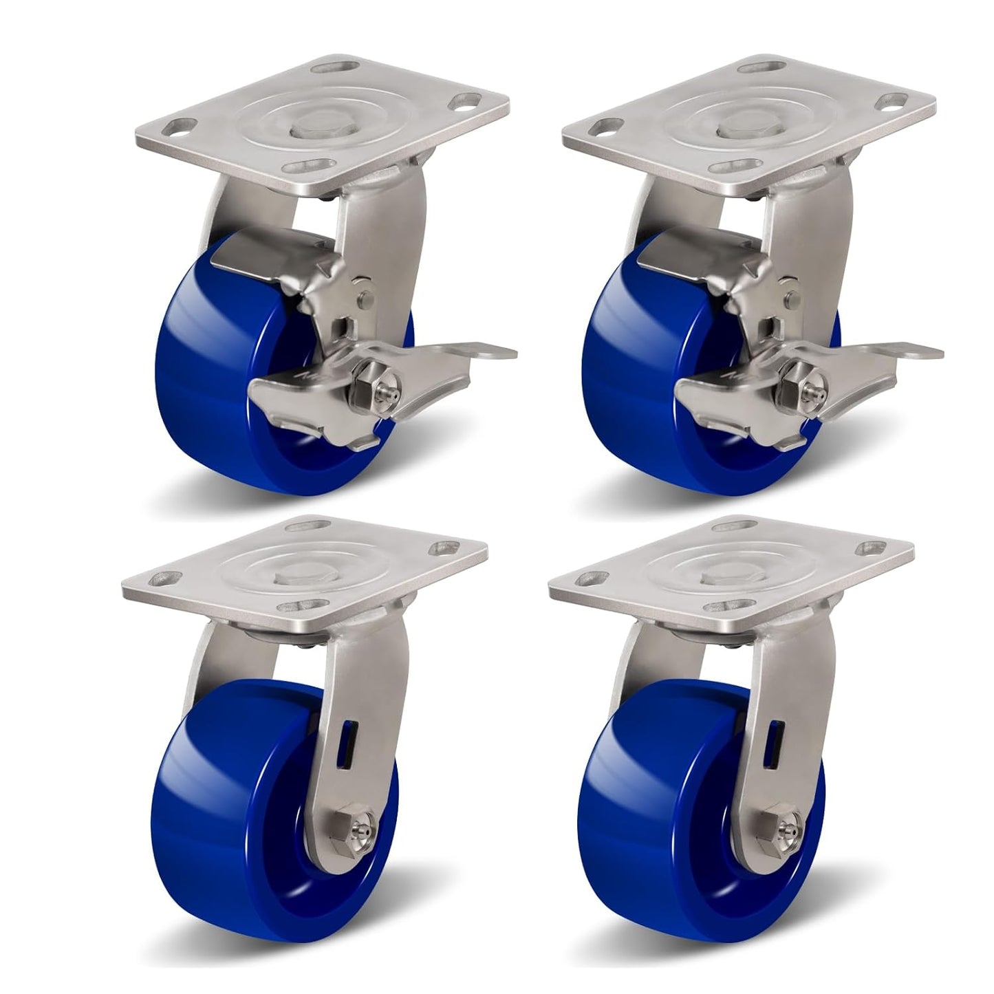 2" Wide Solid Polyurethane Stainless Steel Caster (Blue)