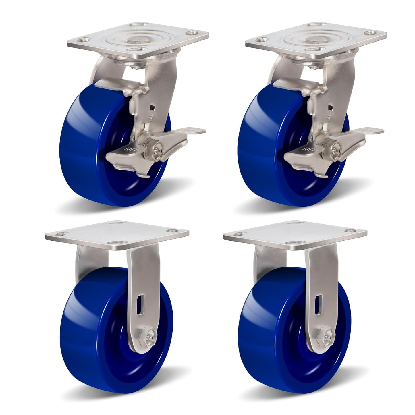 2" Wide Solid Polyurethane Stainless Steel Caster (Blue)