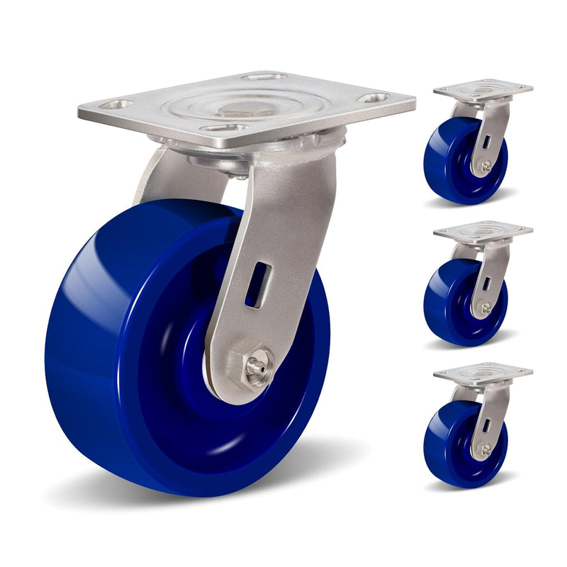 2" Wide Solid Polyurethane Stainless Steel Caster (Blue)