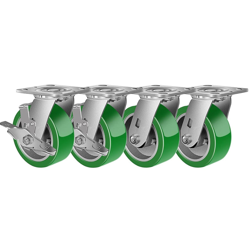 2" Wide Polyurethane on Aluminum Casters (Green)