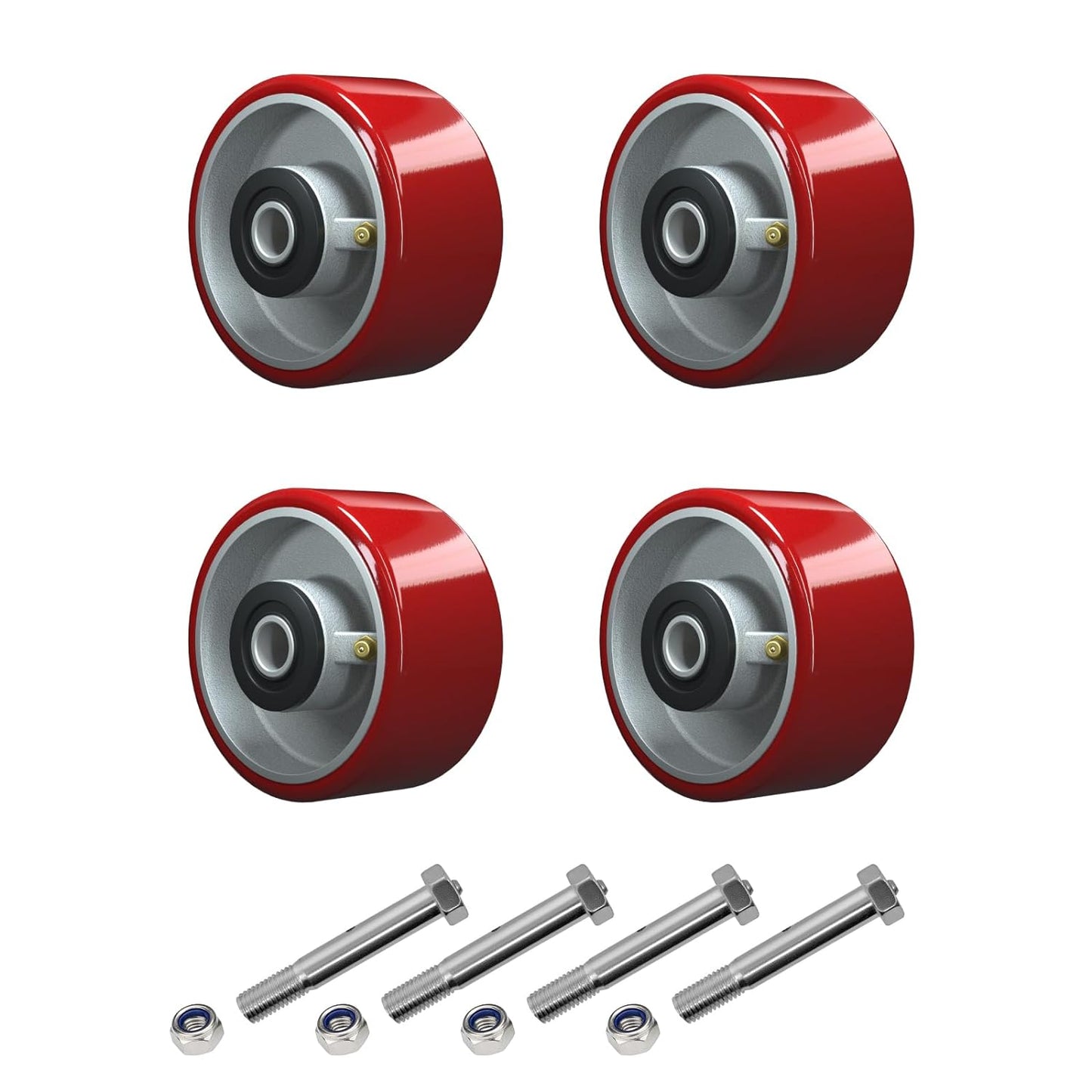 2" Wide Polyurethane on Cast Iron Wheel (Red)