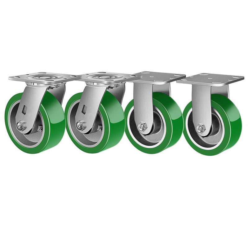 2" Wide Polyurethane on Aluminum Casters (Green)