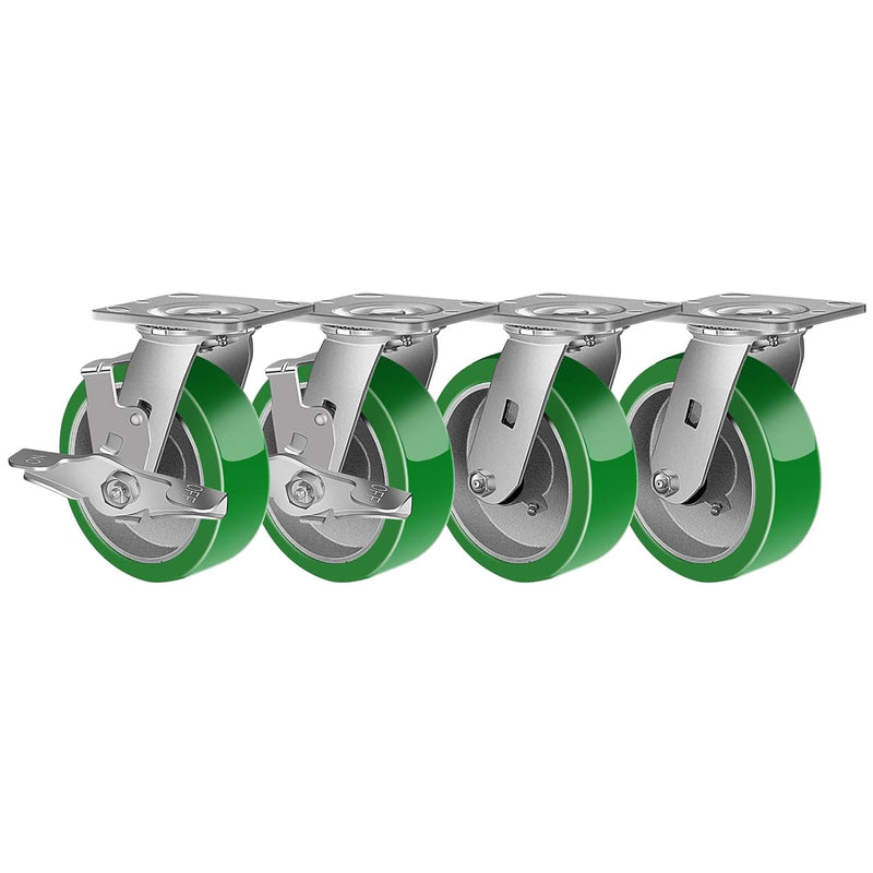 2" Wide Polyurethane on Aluminum Casters (Green)