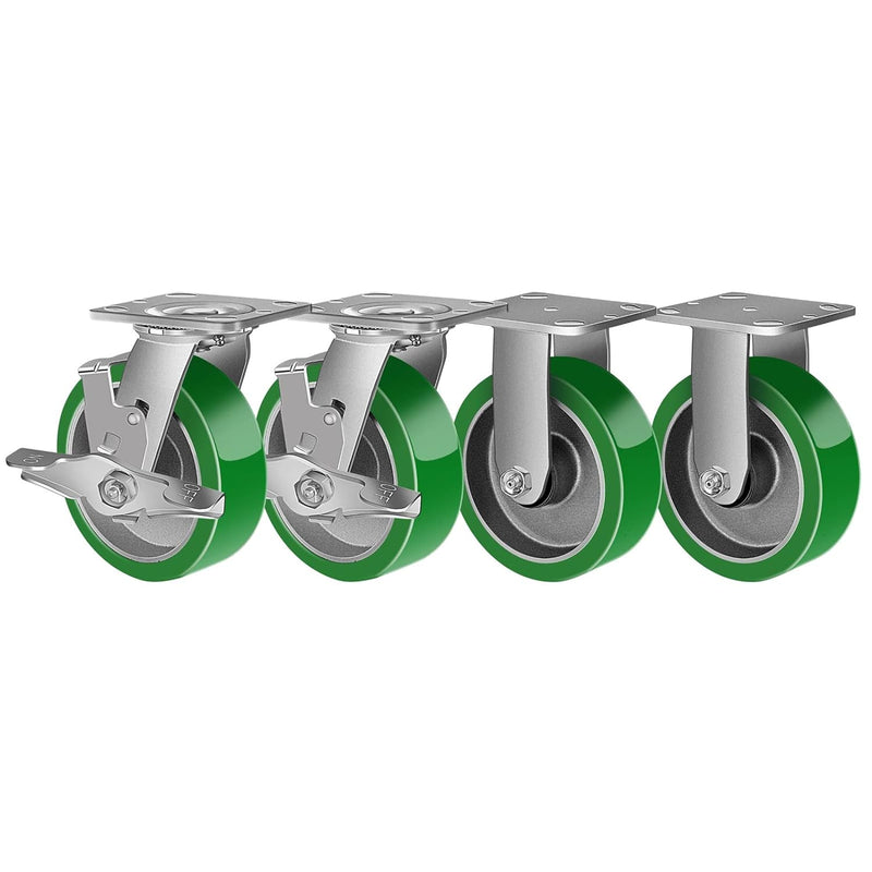 2" Wide Polyurethane on Aluminum Casters (Green)