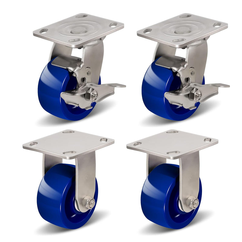 2" Wide Solid Polyurethane Stainless Steel Caster (Blue)