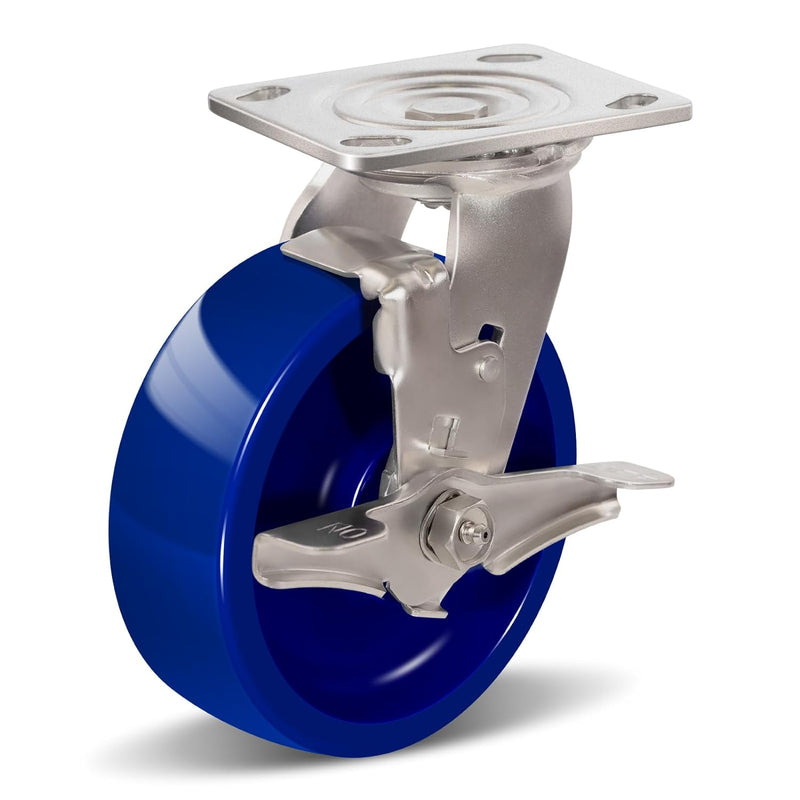 2" Wide Solid Polyurethane Stainless Steel Caster (Blue)