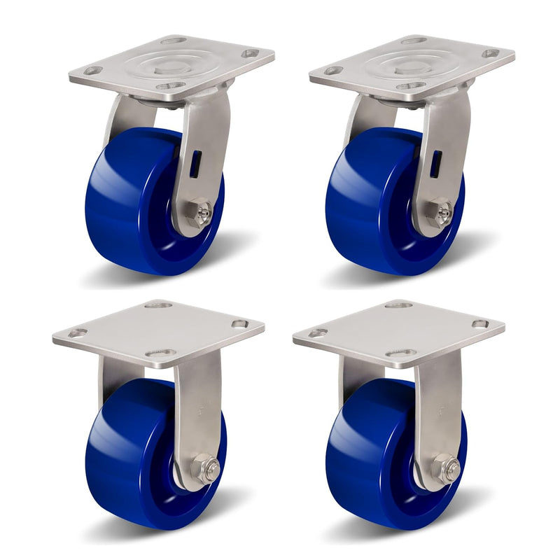 2" Wide Solid Polyurethane Stainless Steel Caster (Blue)
