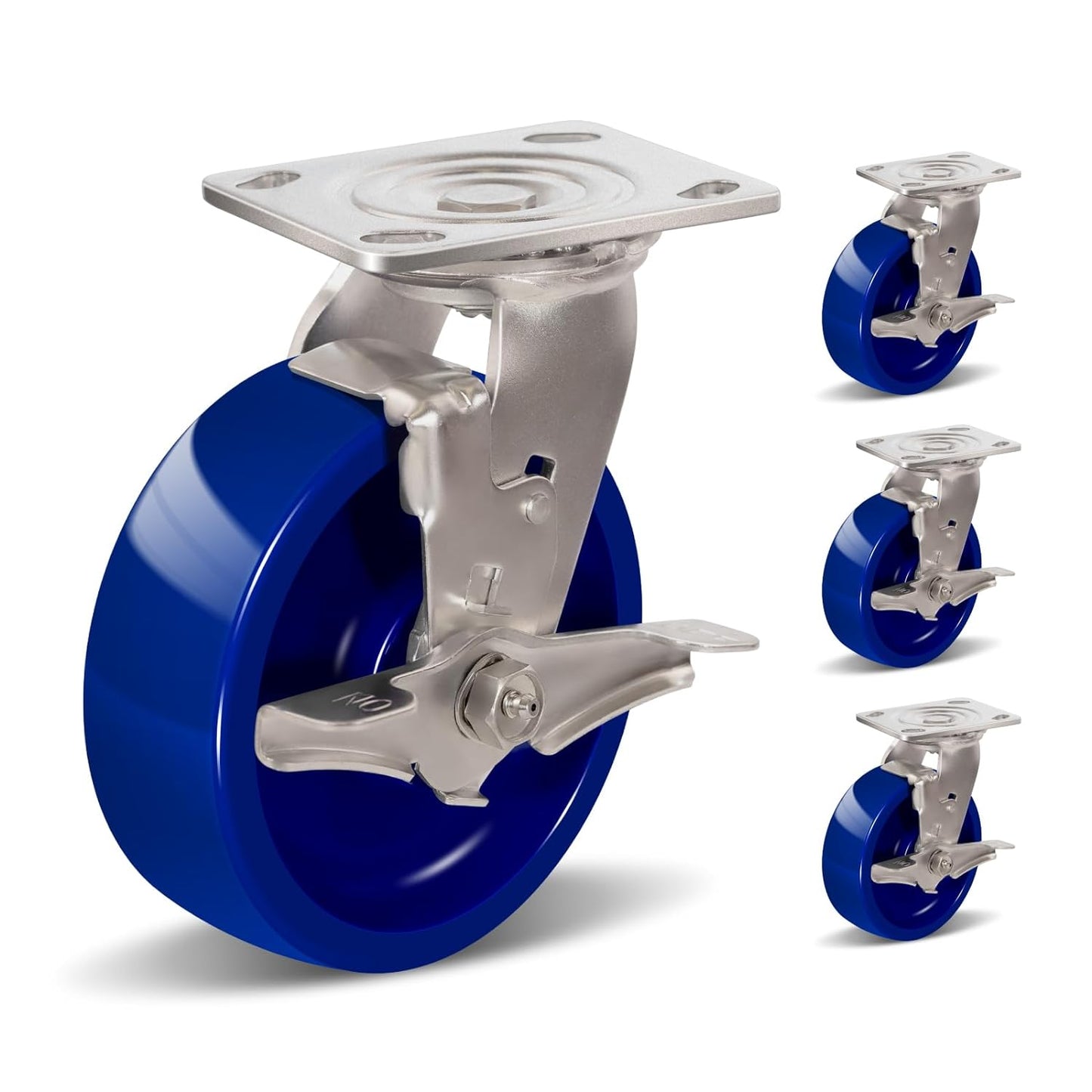 2" Wide Solid Polyurethane Stainless Steel Caster (Blue)