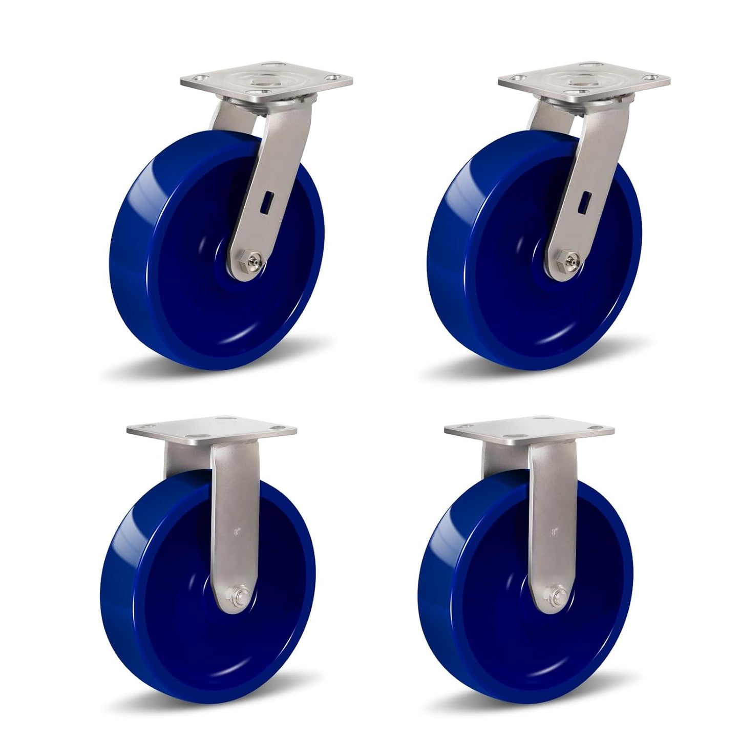 2" Wide Solid Polyurethane Stainless Steel Caster (Blue)