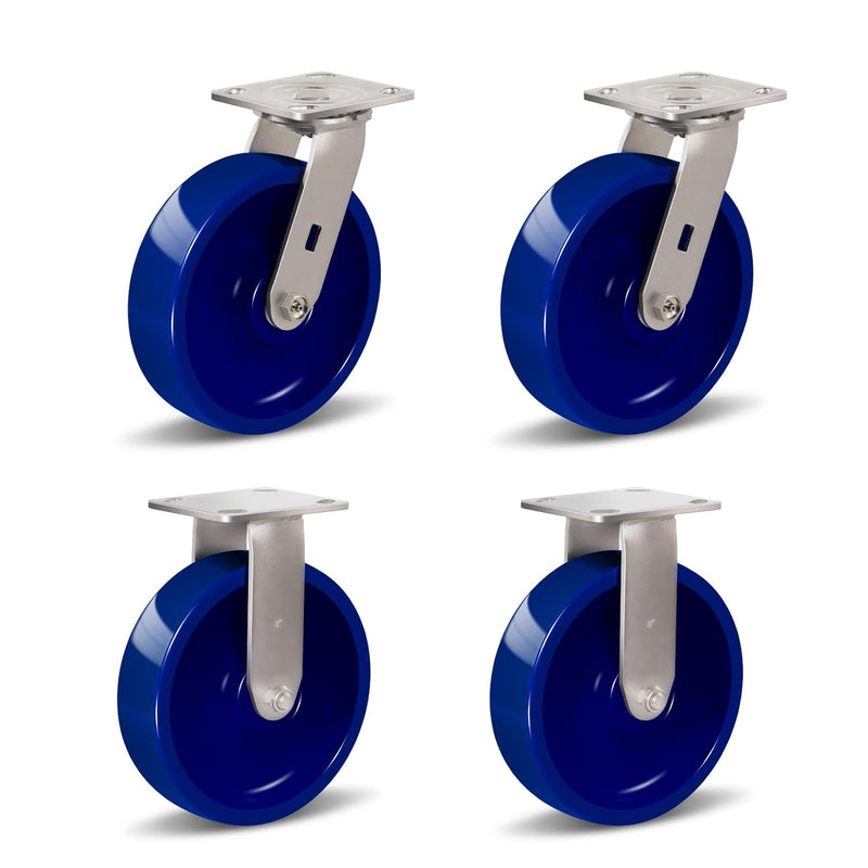 2" Wide Solid Polyurethane Stainless Steel Caster (Blue)