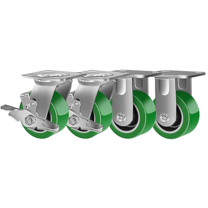 2" Wide Polyurethane on Aluminum Casters (Green)