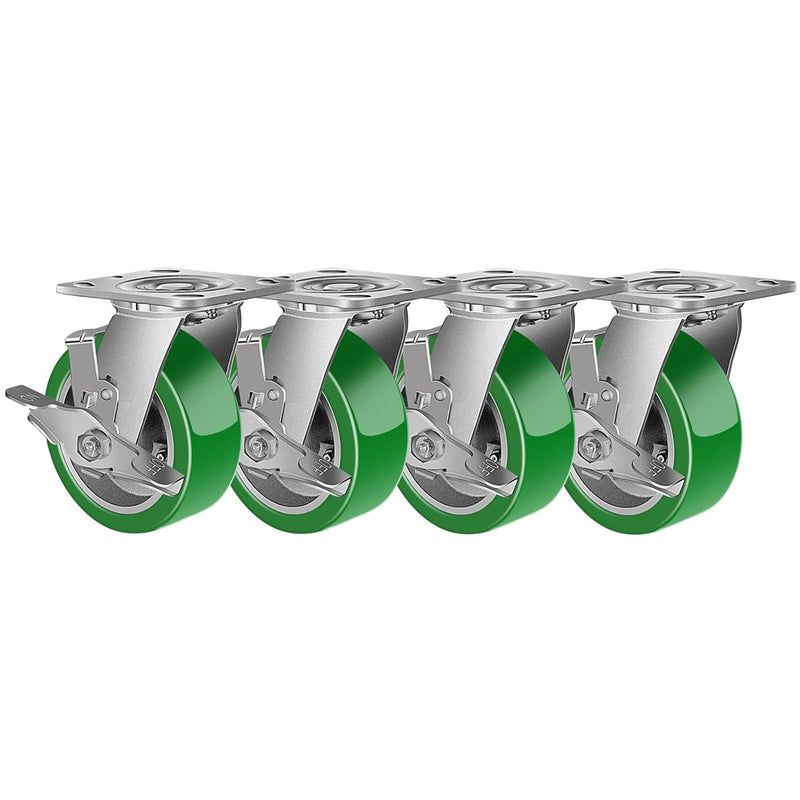 2" Wide Polyurethane on Aluminum Casters (Green)