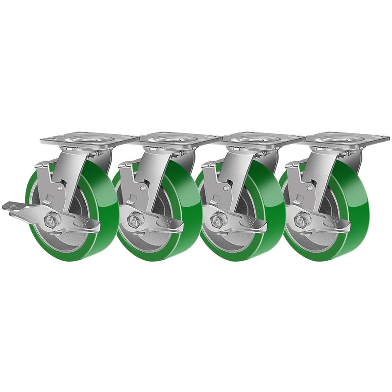 2" Wide Polyurethane on Aluminum Casters (Green)