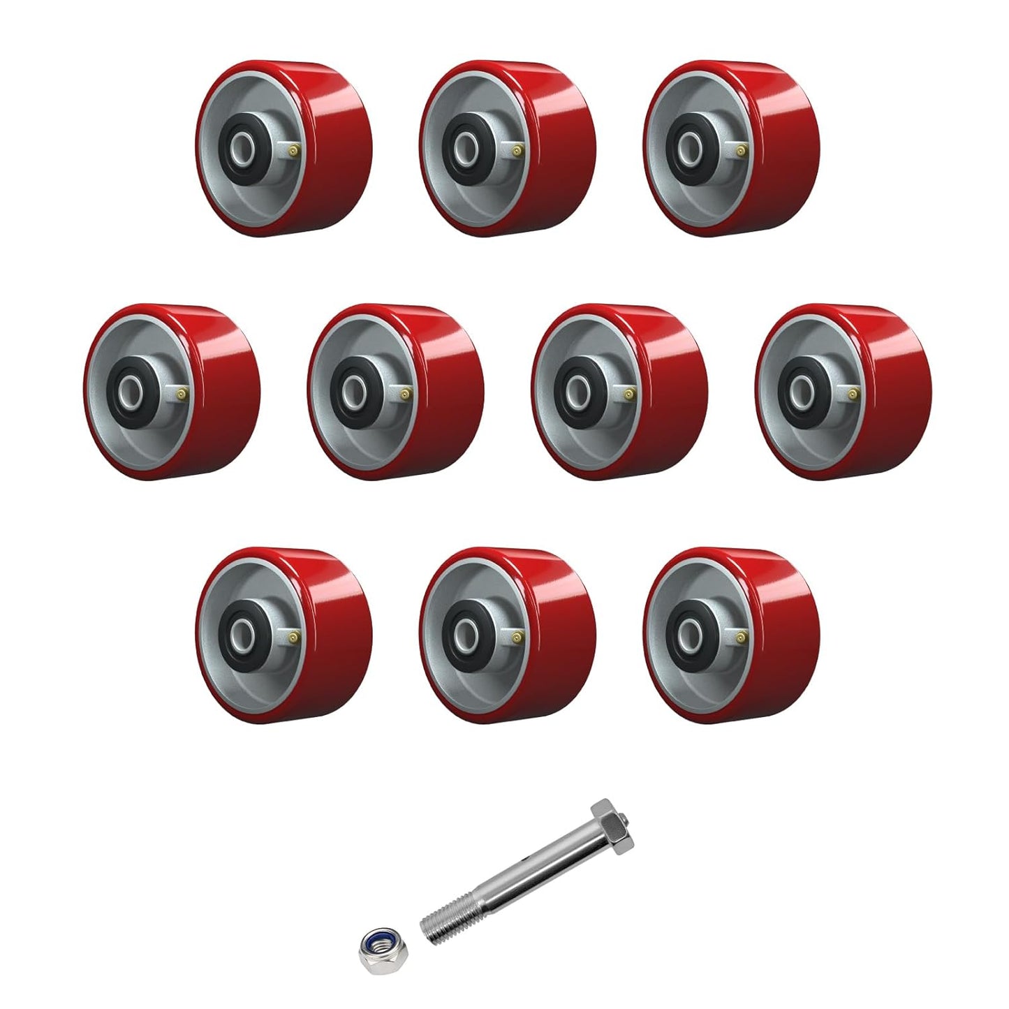 2" Wide Polyurethane on Cast Iron Wheel (Red)