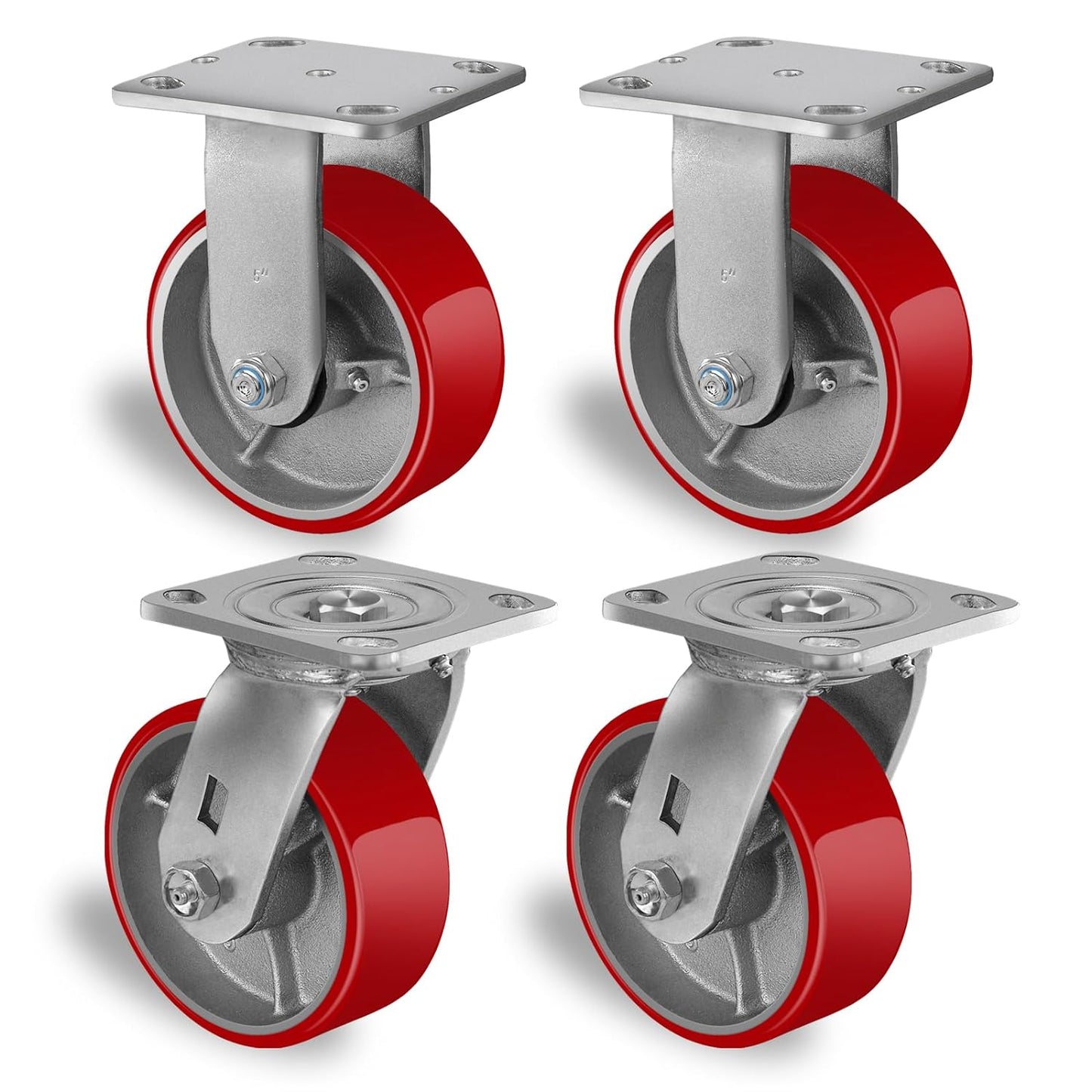 2 " Wide Polyurethane on Cast Iron Casters (Red)