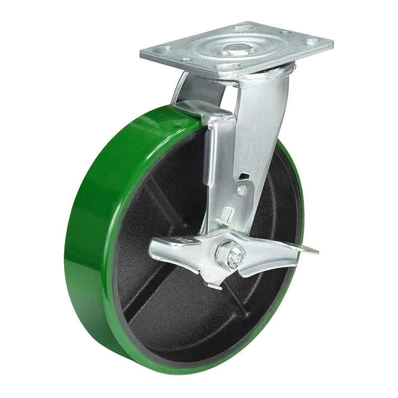 2" Wide Polyurethane on Cast Iron Casters Industrial Strength (Green)