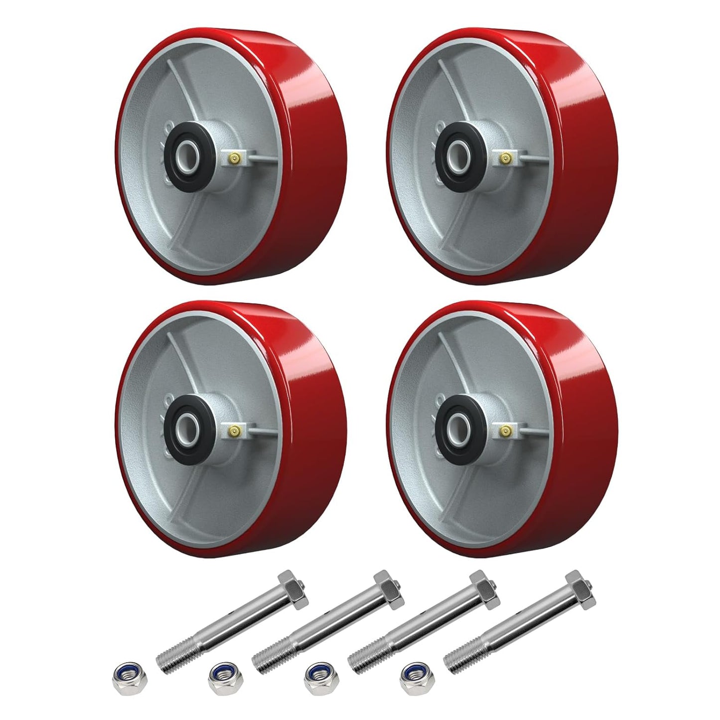 2" Wide Polyurethane on Cast Iron Wheel (Red)