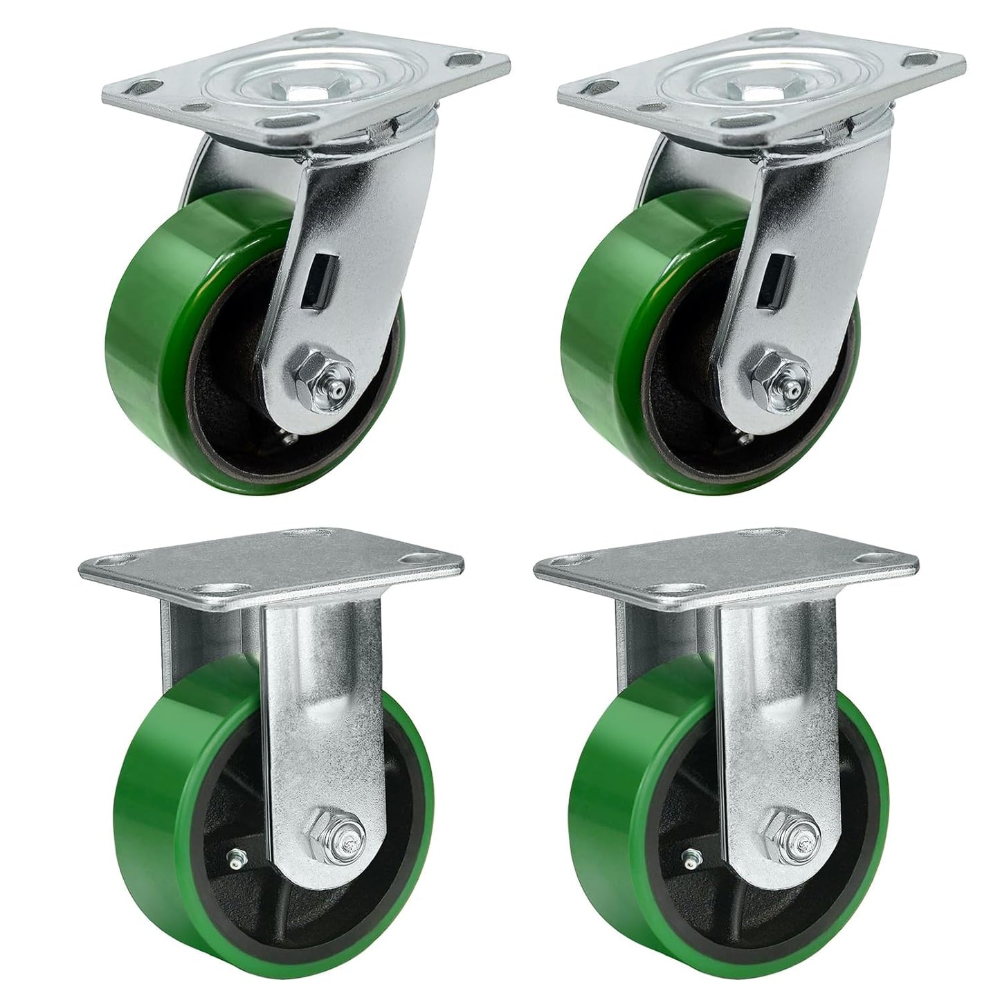 2" Wide Polyurethane on Cast Iron Casters Industrial Strength (Green)