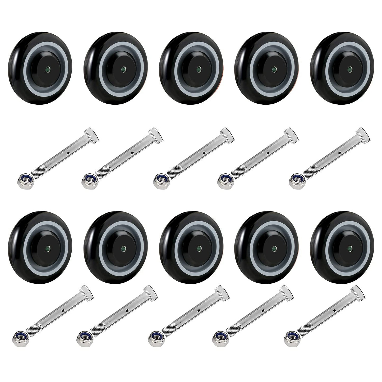 5" x 1-1/4" Polyurethane Shopping Cart Wheels (Black)