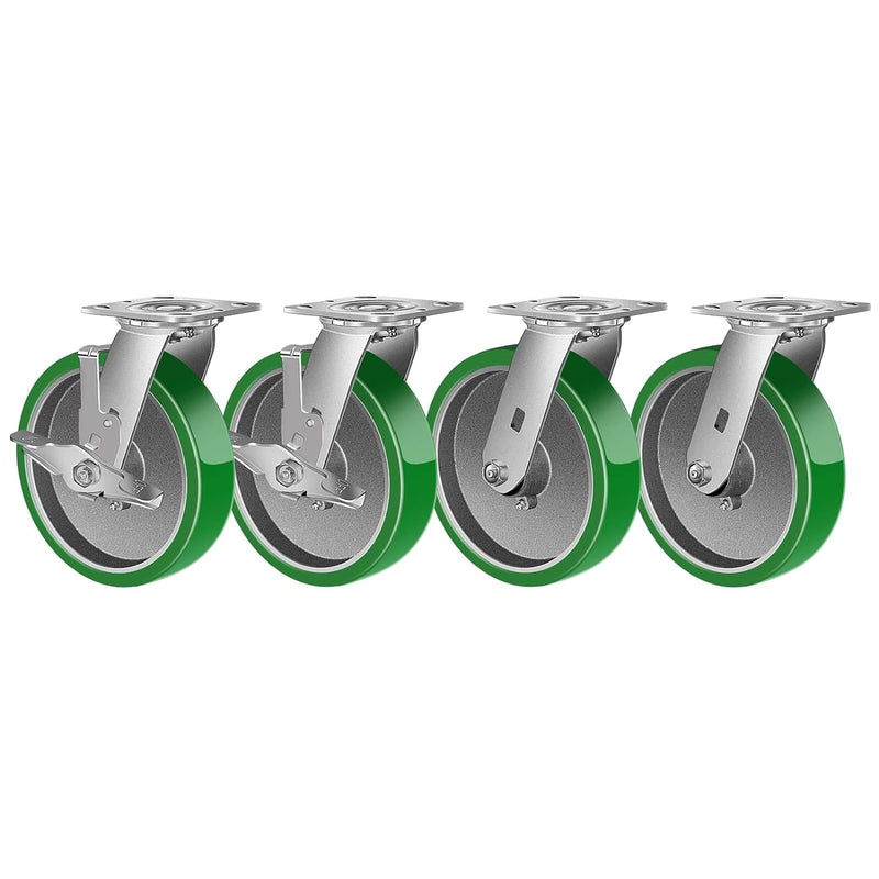 2" Wide Polyurethane on Aluminum Casters (Green)