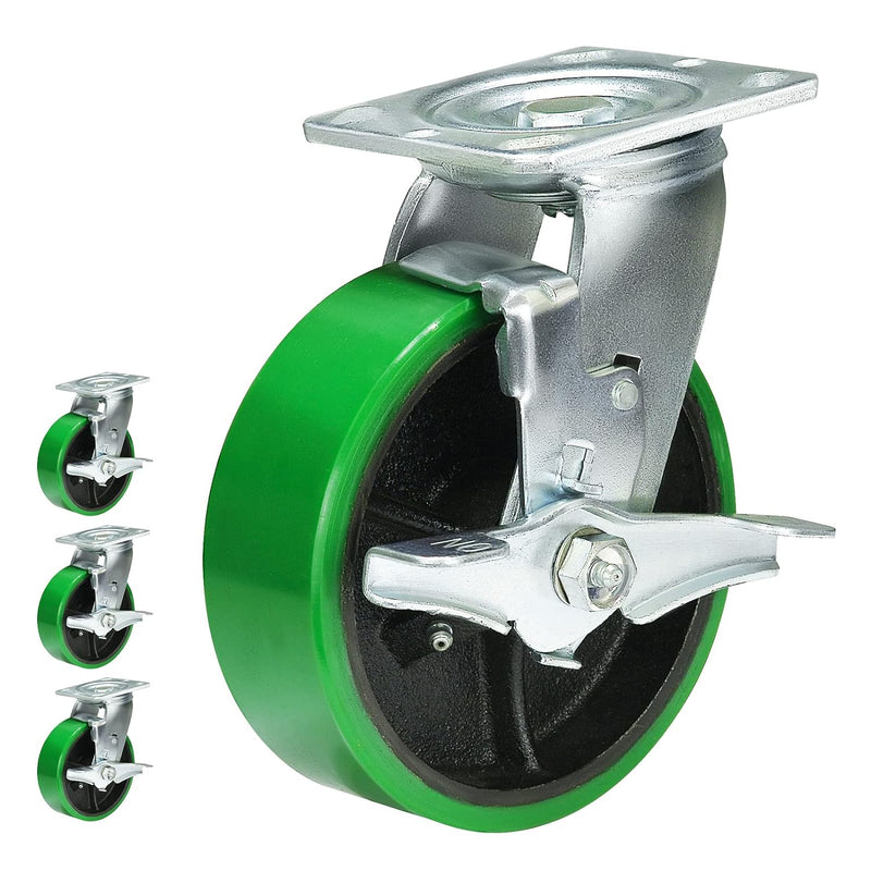 2" Wide Polyurethane on Cast Iron Casters Industrial Strength (Green)