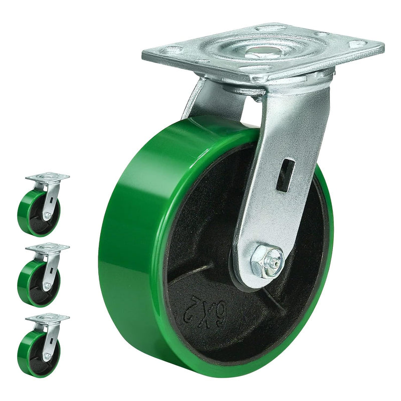 2" Wide Polyurethane on Cast Iron Casters Industrial Strength (Green)