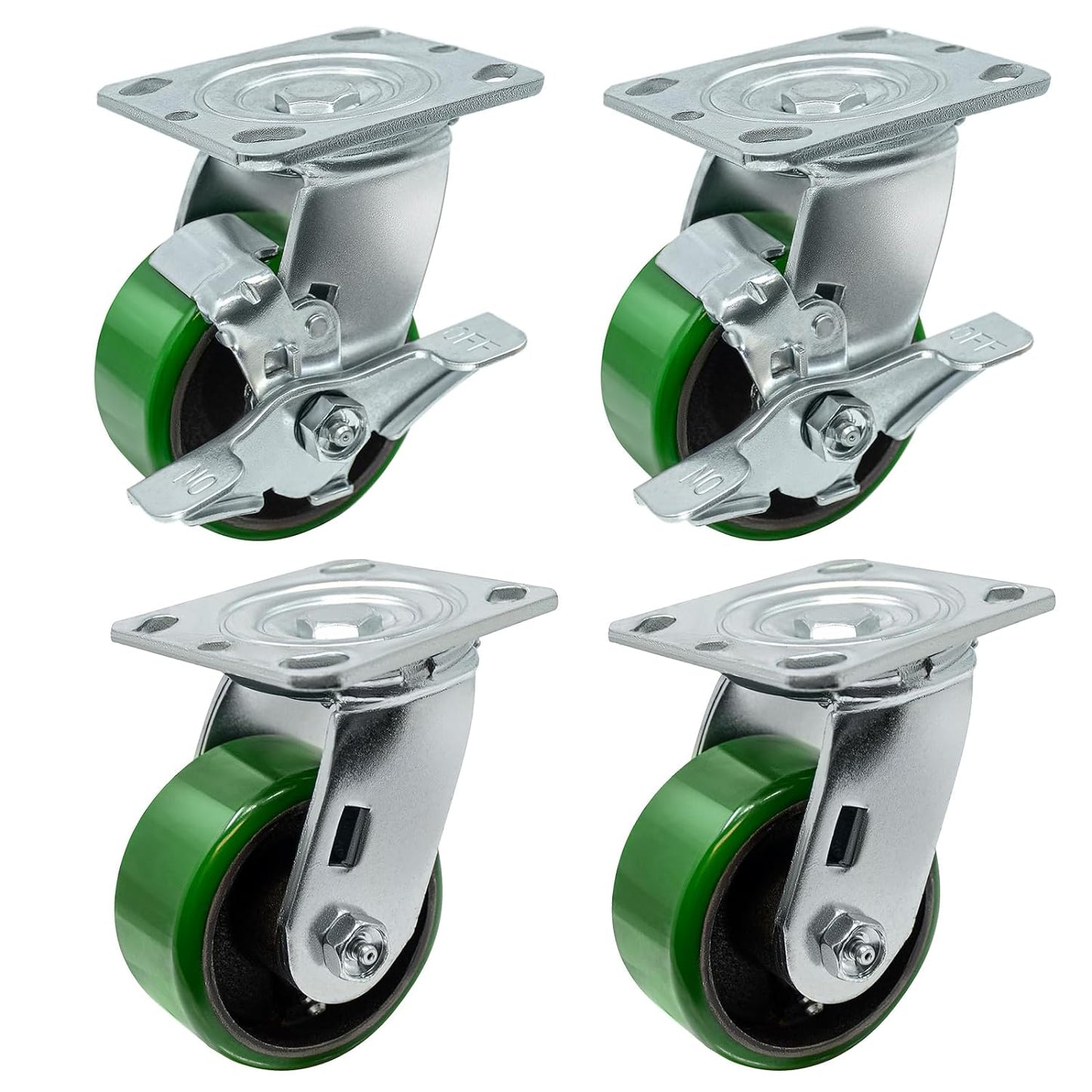 2" Wide Polyurethane on Cast Iron Casters Industrial Strength (Green)