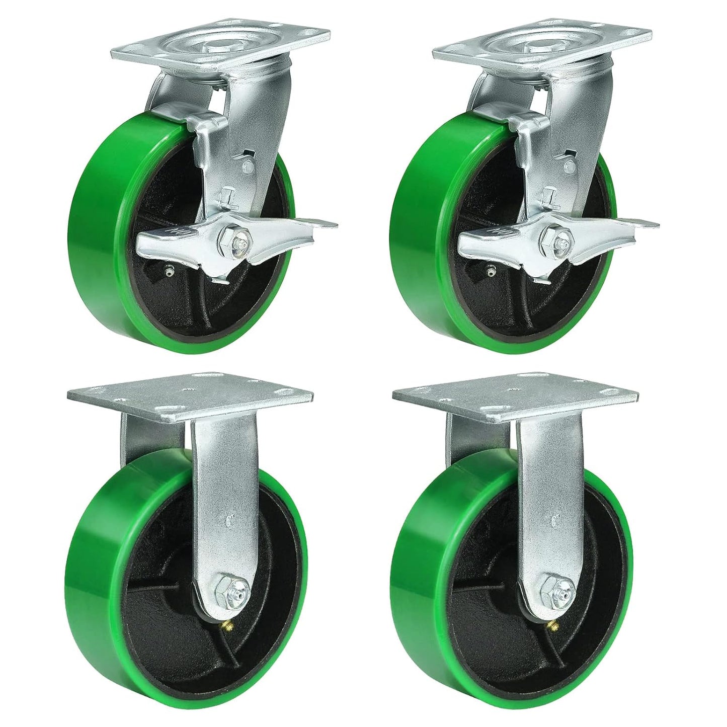 2" Wide Polyurethane on Cast Iron Casters Industrial Strength (Green)