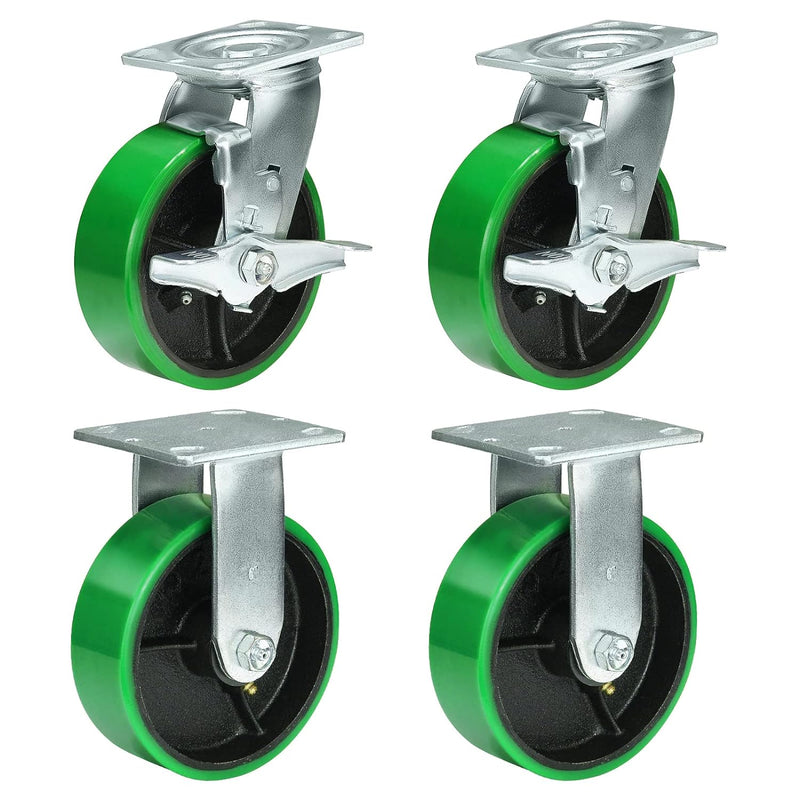 2" Wide Polyurethane on Cast Iron Casters Industrial Strength (Green)