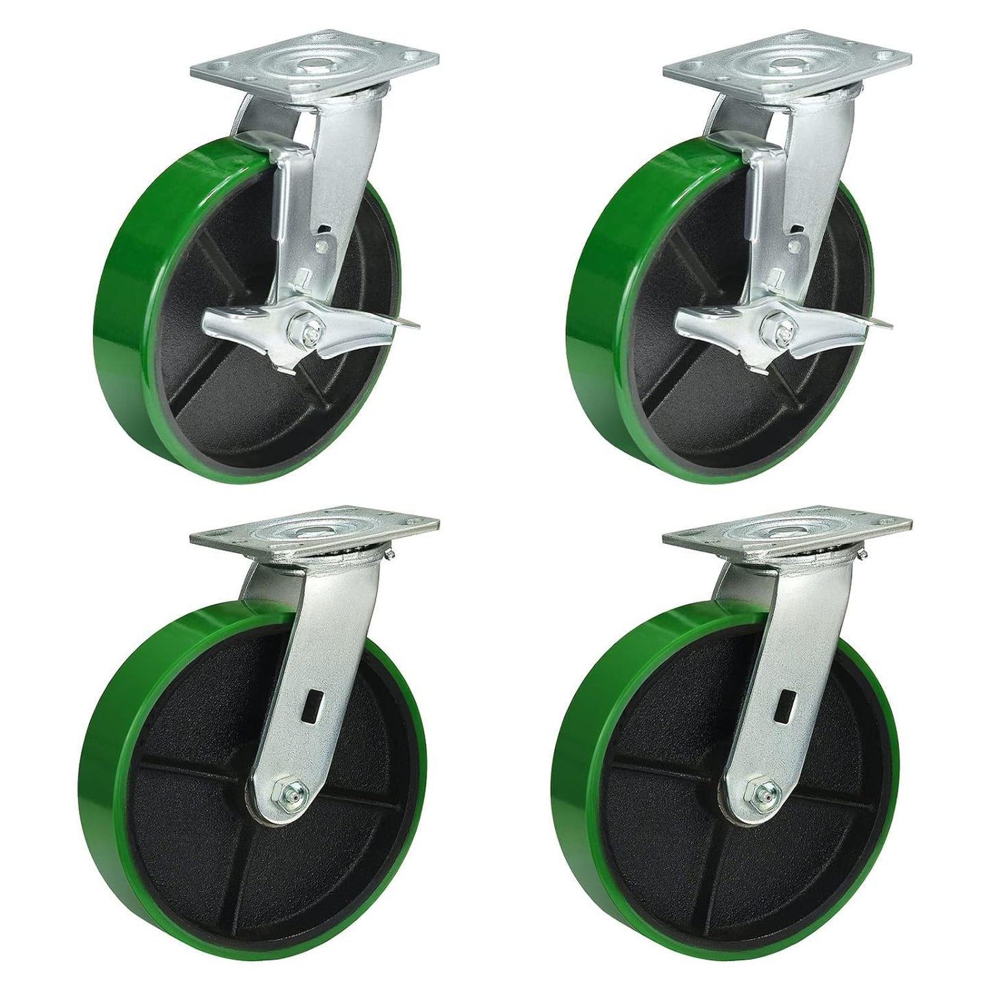 2" Wide Polyurethane on Cast Iron Casters Industrial Strength (Green)