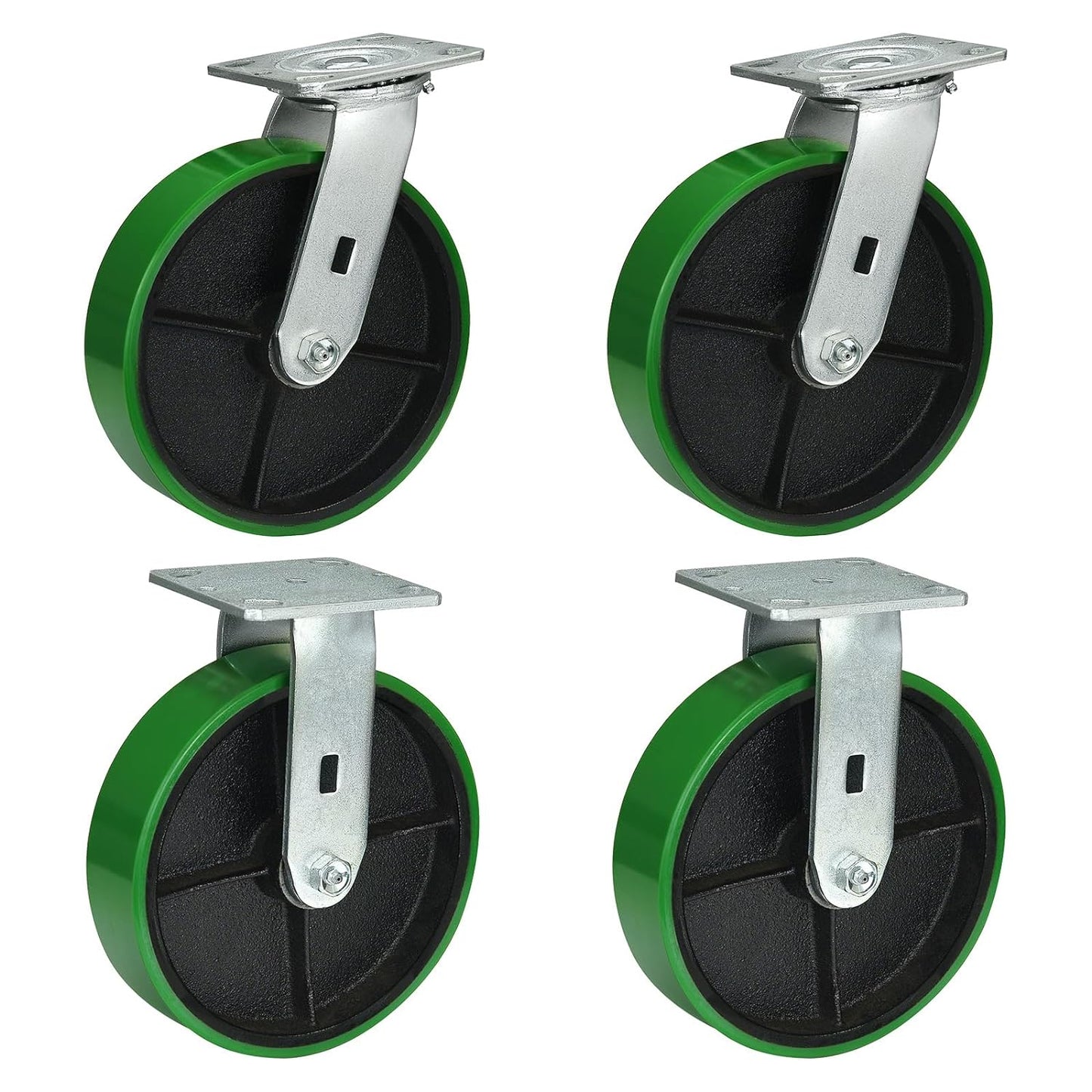 2" Wide Polyurethane on Cast Iron Casters Industrial Strength (Green)