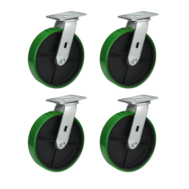 2" Wide Polyurethane on Cast Iron Casters Industrial Strength (Green)