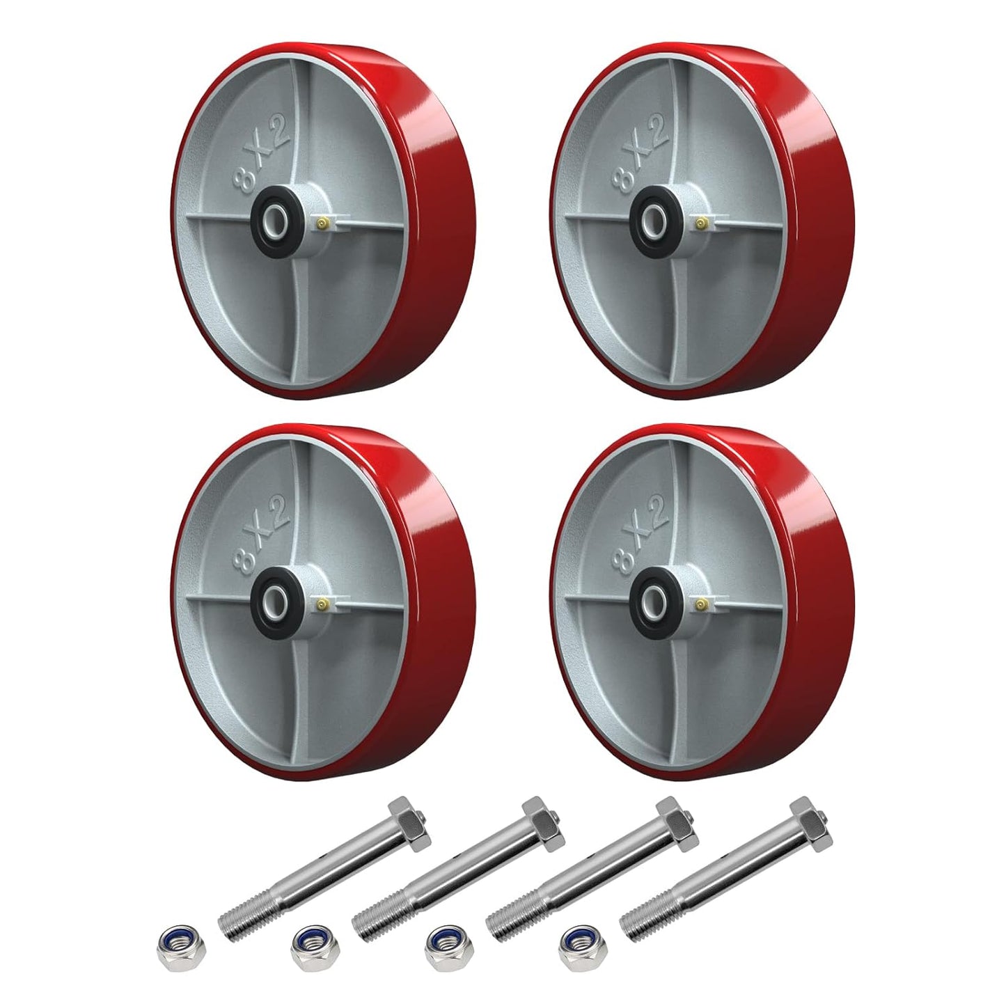 2" Wide Polyurethane on Cast Iron Wheel (Red)