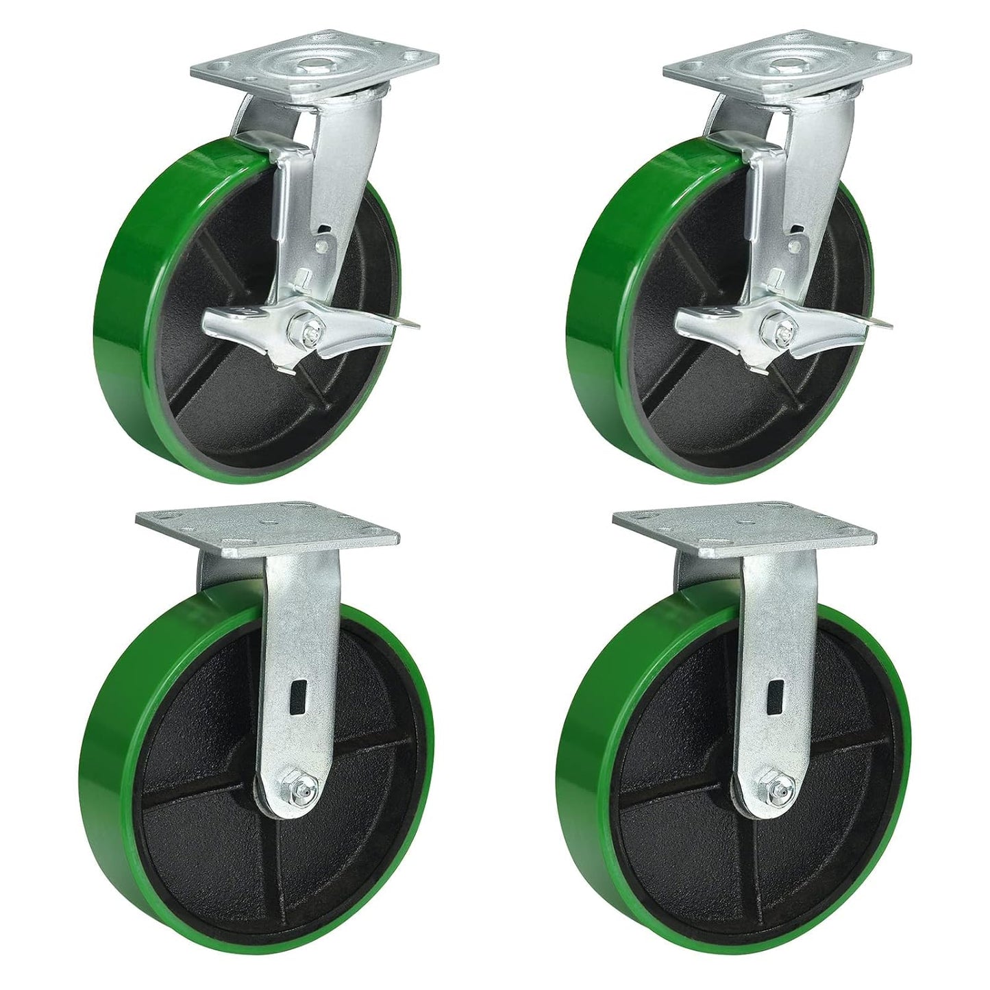 2" Wide Polyurethane on Cast Iron Casters Industrial Strength (Green)