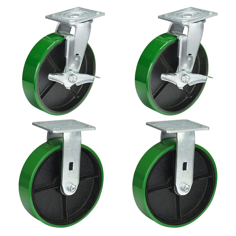 2" Wide Polyurethane on Cast Iron Casters Industrial Strength (Green)