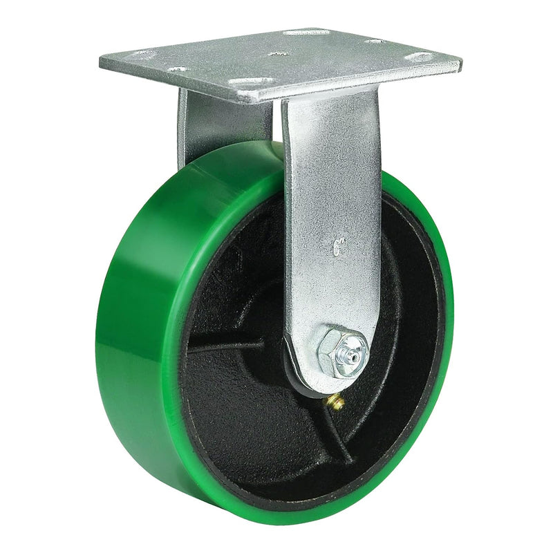 2" Wide Polyurethane on Cast Iron Casters Industrial Strength (Green)