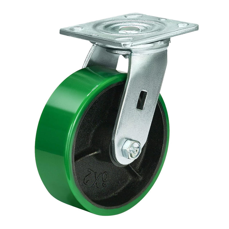 2" Wide Polyurethane on Cast Iron Casters Industrial Strength (Green)