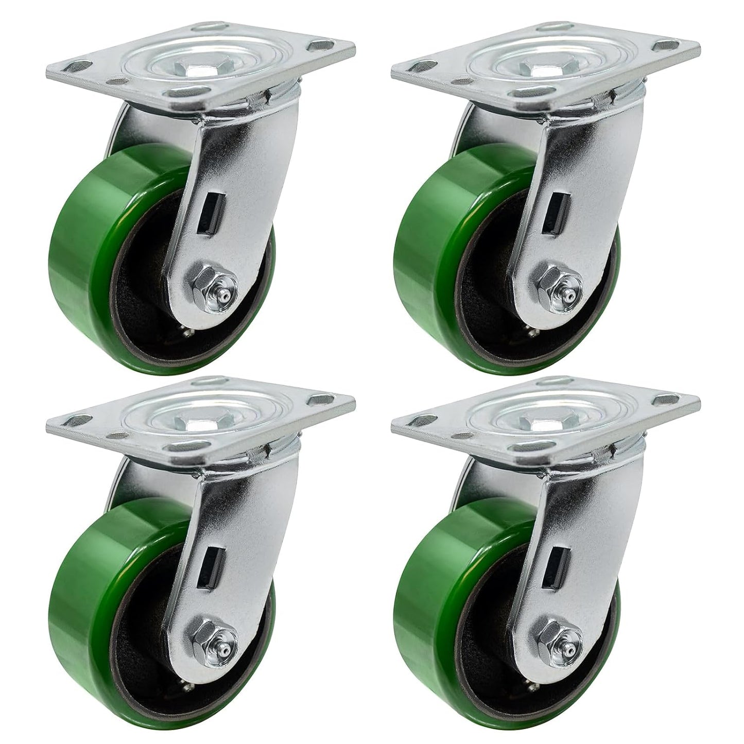 2" Wide Polyurethane on Cast Iron Casters Industrial Strength (Green)
