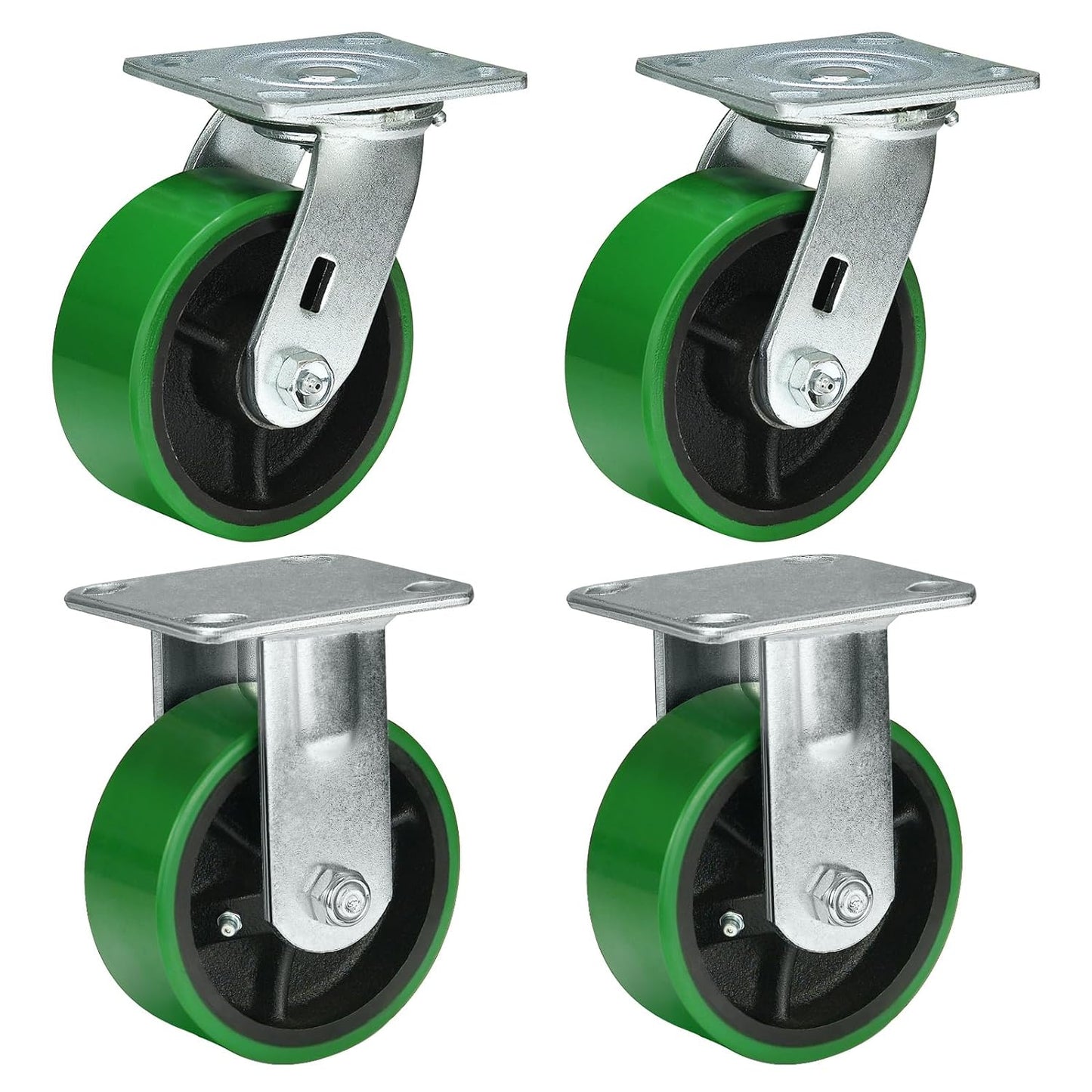 2" Wide Polyurethane on Cast Iron Casters Industrial Strength (Green)